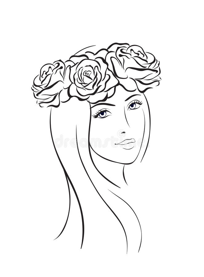 beautiful-woman-face-icon-beauty-wit-flower-wreath-sketch-line-style-87086343